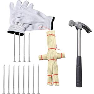 丑の刻参りセット 呪い 儀式 ジョークグッズ 藁人形 金槌 五寸釘 手袋 パーティー ストレス発散 コスプレ小道具