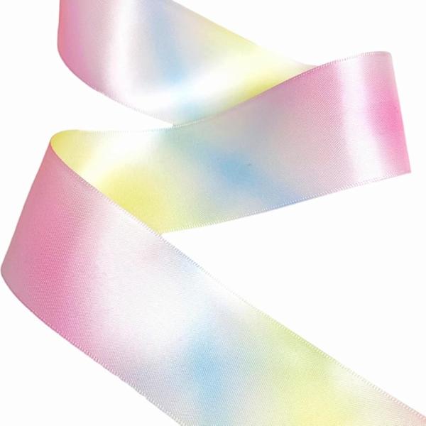 サテンリボン 幅3.8cm 虹 テープ ギフト ラッピング 手芸(レインボー,  10ｍ)