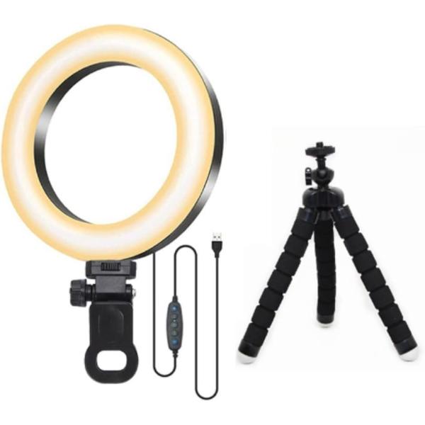 リングライト 6インチ 三脚 クリップ式 高輝度 配信用 スマホ 5色モード USB給電