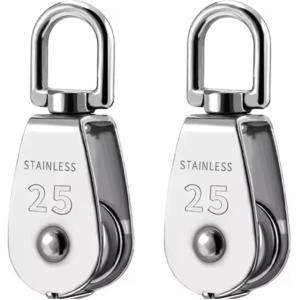 滑車 小型 ミニ プーリー SUS304 ステンレス ロープ クライミング 貨物輸送 スイベル式(M25 2個)｜ゼブランドショップ