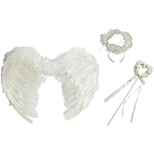 天使 3点セット 天使の羽、天使の輪、ハートステッキ コスチューム用小物 男女共用 R98( 白)