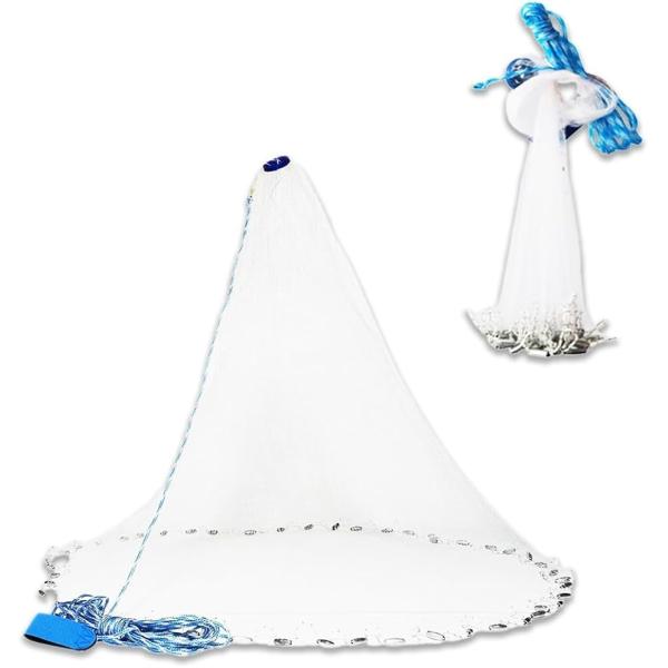 投網 投げ網 仕掛け網 手投げ ネット 漁具 釣り 海 川 池 魚捕り 初心者 (白,  直径3.6...