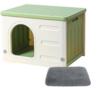 猫 ハウス キャットハウス ペットハウス 小型犬用 プラスチック 猫小屋 屋外 室内 野良猫ハウス オールシーズン 防寒( グリーン)｜zebrand-shop