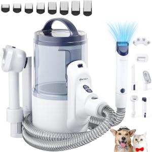 ペット用バリカンセット 5in1 ペットグルーミングセット 換毛期対策 犬 猫美容器 多機能掃除機 3.2L MDM( ホワイトブルー)