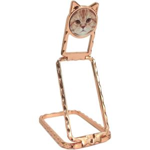 スマホスタンド 猫 ねこ 貼り付けタイプ スマホホルダー 薄型 携帯スタンド 軽量 着脱簡単 卓上 可愛い 落下防止( ローズゴールド)