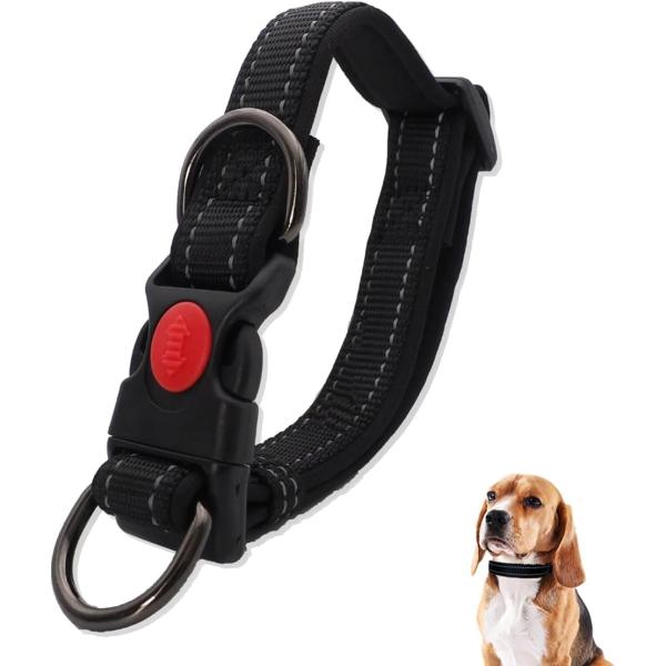 ダブルリング首輪 大型犬 中型犬 外れにくい 柔らかいパッド ダブルロック 丈夫 ナイロン製(ブラッ...