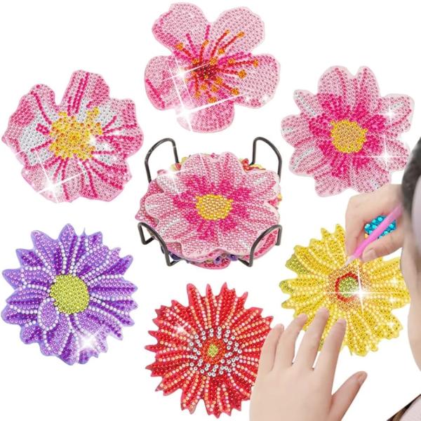 ダイヤモンドアート コースター キット 初心者 絵画 DIY ダイヤモンドビーズ(花柄(6枚))