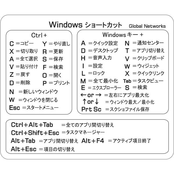 Windows キーボード用ショートカットステッカー 日本語( 1枚)