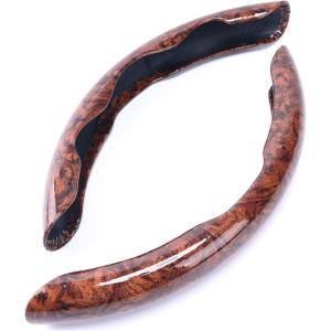 ハンドルカバー ステアリングカバー 軽自動車 普通車 D型 O型 車用 汎用 カーボンファイバー 滑り防止 保護 (ウッド)