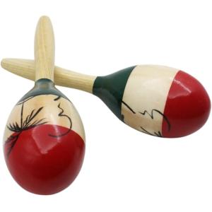 マラカス 木製 楽器 小型 2本組 (ヤシの木柄, 長さ24cmx直径7cm)