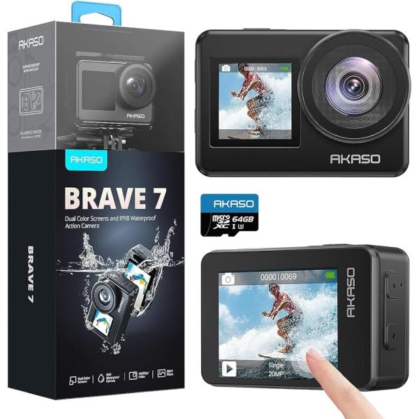 アクションカメラ Brave7 4K 64GB ウェアラブルカメラ IPX8本機防水10M 水中カメ...