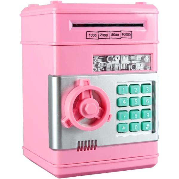 貯金箱 お札 子供 小銭 ダイヤルロック ATM 仕分け 自動 おもしろ( ピンク)
