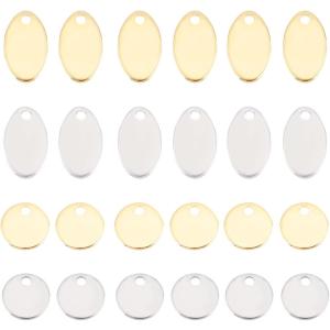 約80個 2色 2スタイル 楕円形 304ステンレス チャーム タグチャーム 刻印 メタルチャーム ネックレスパーツ 手芸 DIY用品 MDM