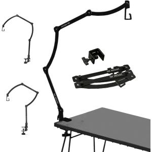 ランタンスタンド 卓上 クランプ式 角度自由調節 アイアン テーブル3cm以内対応 キャンプ用 軽量 折りたたみ 携帯便利( ブラック)