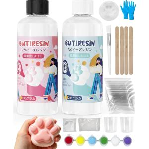 スクイーズレジン 8oz+8oz大容量スターターキット 1:1 AB混合 レジン液 DIY用 ぷにぷに 初心者向け (クリア)