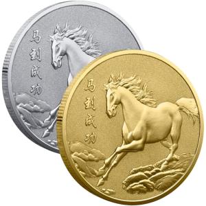 2026年 干支 コイン メダル 馬 午年 記念 硬貨 金 開運 金運 金貨 銀貨 競馬 お守り (ゴールド・シルバーセット)