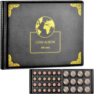 スーベニアメダルケース コインアルバム 300枚収納 メダル収納ケース 記念硬貨 古銭 金貨 記念メダル 収集ファイル (ブラック)