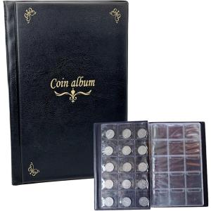 スーベニアメダルケース コインアルバム 150枚収納 メダル収納ケース 記念硬貨 古銭 金貨 記念メダル 収集ファイル (ブラック)