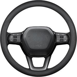ハンドルカバー 軽自動車 普通車 マイクロファイバーレザー sサイズ 38cm O型 ステアリングカバー 薄型設計 (カーボンブラック)