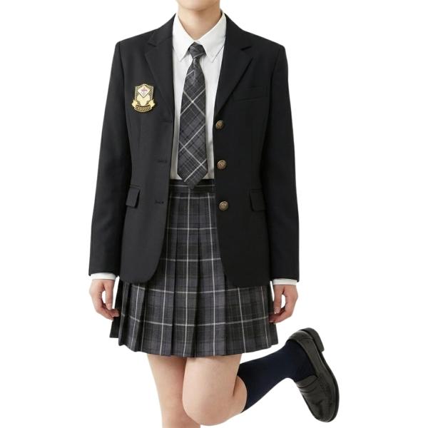 女子高生 制服 5点セット JK ブレザー スカート リボン シャツ ブラウス ワッペン付き スクー...