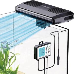 水槽用 冷却ファン 温度管理モデル デジタルコントローラー付き 自動ON/OFF 3段階風量調整 静音設計 60〜90cm水槽対応 (黒)