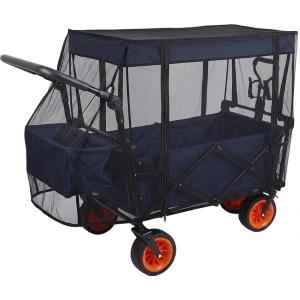 アウトドアワゴン キャリーワゴン レインカバー カートワゴン 屋根 (黒 メッシュ, 約115cmx51cmx75cm)