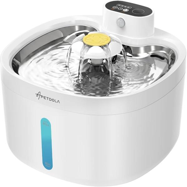 ワイヤレス猫用自動給水器 95fl-oz/2.8L ステンレス製トレイ・充電式ペット用給水器 MDM...