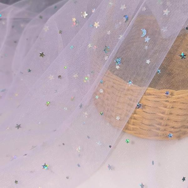 星 月 ソフトチュール 生地 1way 幅140cm オーロラ ラメ 透ける 布 薄手 (ライトパー...