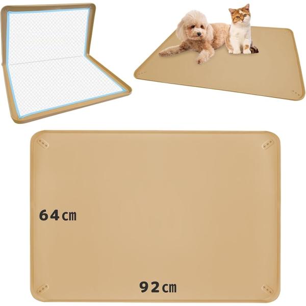 2026年新モデル 92x64cm 犬 猫 シリコン トイレ トレー 食事マット (キャラメルブラウ...