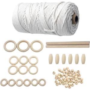 マクラメヤーン 糸 ロープ 編み 織り 編み物 コットン 紐 diy 綿 イト(オフホワイト, マクラメ糸3mm100m巻＋キット)