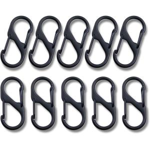 カラビナ S字型フック 10個セット 自動ロック アウトドア 登山 キャンプ(ブラック, Lサイズ)