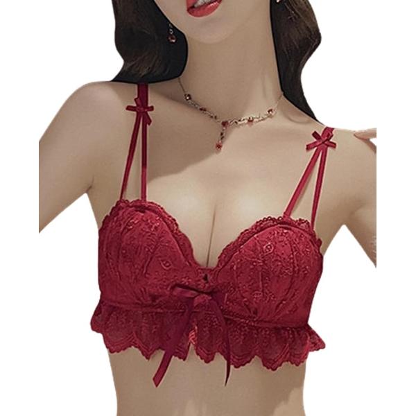 女装 ブラジャー セクシーフリルレース/フルカップ/延長ホック 付きおとこの娘 下着 胸 服(レッド...