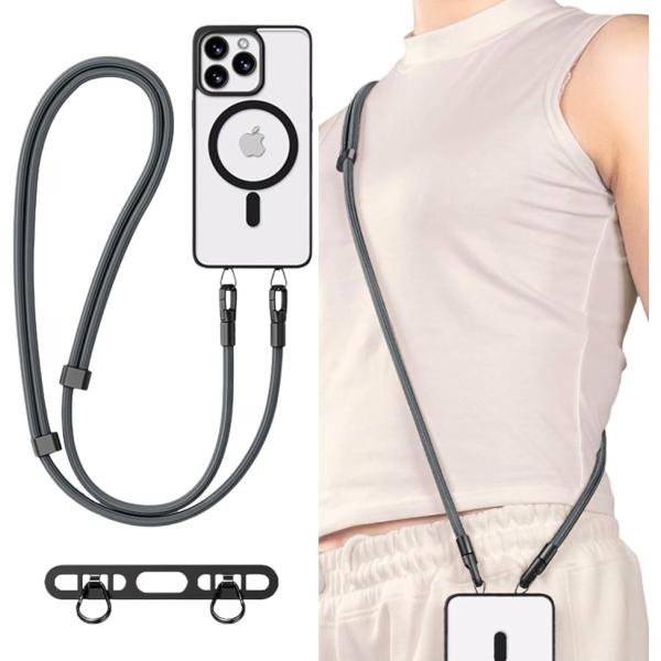 スマホストラップ ショルダーストラップ 携帯 首掛け 肩掛け 斜めがけ 長さ調節可能 2口タイプ 落...