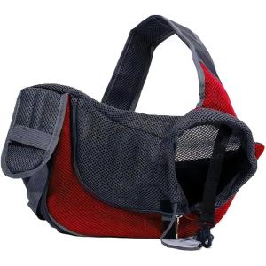 ペットスリング 犬用 抱っこ紐 ペットバック ショルダーバック 飛び出し防止 小型犬 兼用 ドッグバック メッシュ (レッド, 小型)