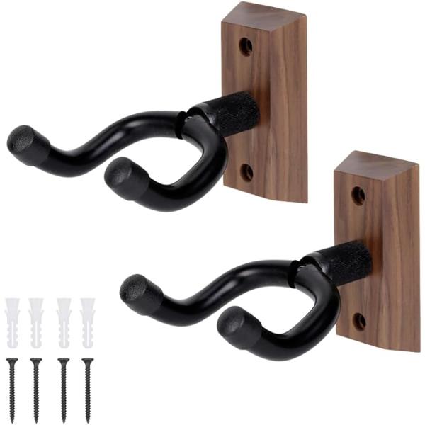 ギタースタンド ハンガー 壁掛け ギターホルダー 取り付け簡単 ネジ付き 2個セット(ウォルナット)