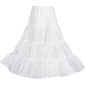 ロングパニエ ロングスカート 50-65cm 長さ調整 Aライン ボリューム かわいい ロリータ 普段着 おしゃれ フリル(ホワイト)