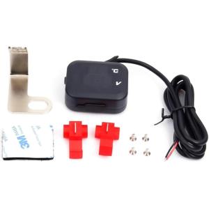 【Yahoo!ランキング1位入賞】ユニバーサル バイク 温度計 電圧計 USB 充電 3in1 (ブラック, 50：40：20mm)
