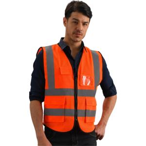 反射ベスト 安全ベスト 警告チョッキ メッシュ 高視認性 蛍光 ランニング 自転車 工事現場 交通整理 (ネオンオレンジ, L)