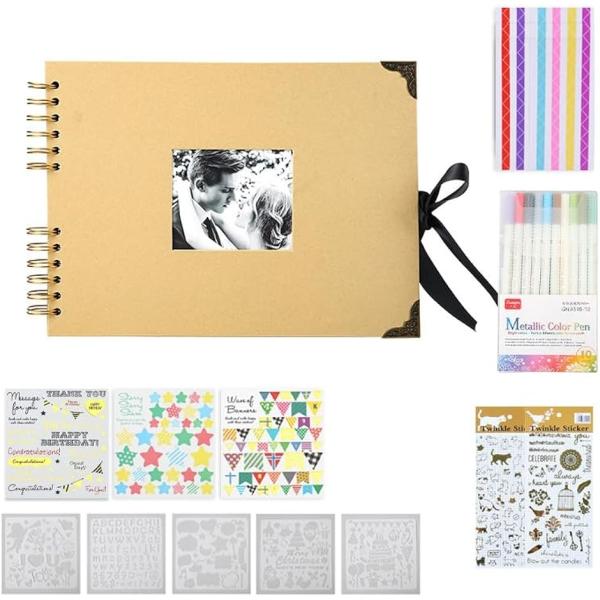 フォトアルバム 手作り スクラップブック 大容量 40枚80ページ A4 (ブラウン,  29x21...