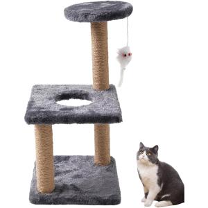 キャットタワー ミニ 猫タワー 低い スリム 爪研ぎ 省スペース 多機能 遊び場 簡単組立 (グレー)