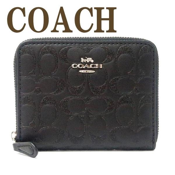 コーチ COACH 財布 レディース 二つ折り財布 シグネチャー 型押し ブラック黒 ラメ グリッタ...