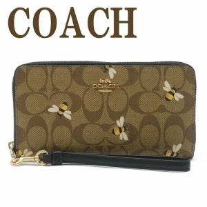 コーチ COACH 財布 レディース 長財布 ストラップ ラウンドファスナー シグネチャー Bee はち レザー C8675IME7V｜zeitakuya