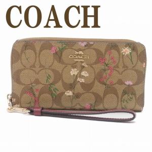 コーチ COACH 財布 レディース 長財布 花柄 ストラップ ラウンドファスナー シグネチャー ピンク レザー C8736IME7V