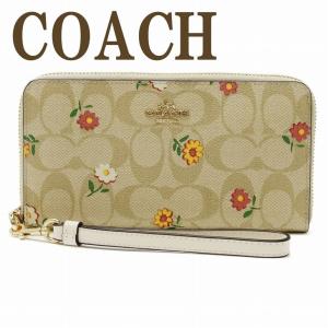 コーチ COACH 財布 レディース 長財布 花柄 ストラップ ラウンドファスナー シグネチャー ピンク レザー CH360IMOT4｜zeitakuya