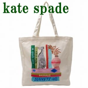 ケイトスペード kate spade バッグ トートバッグ ショッピングバッグ エコバッグ キャンバス 肩掛け ブックシェルフ柄 ピンク KS-224439  ネコポス