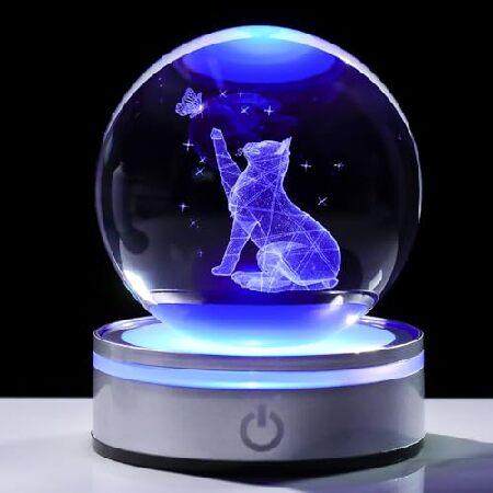 Movdyka 猫好き向けギフト 女性用 3Dクリスタルボール 猫の置物 ホームオフィスの装飾 猫テ...