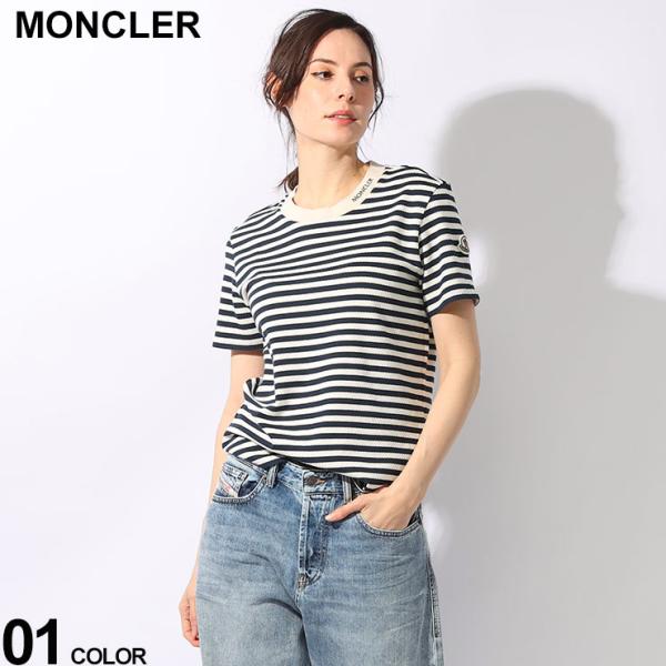 MONCLER (モンクレール) 衿ワンポイント ボーダー クルーネック 半袖 Tシャツ MCL8C...