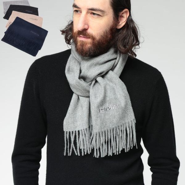 レノマ マフラー renoma メンズ カシミヤ100％ 無地 ロゴ 刺繍 カシミア ストール フリ...
