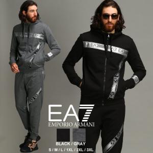 エンポリオ アルマーニ メンズ セットアップ EMPORIO ARMANI EA7 ロゴ テープ プリント ジップパーカー パンツ ブランド 上下セット スエット EA6HPM30PJ05Z