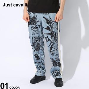 ジャスト カヴァリ パンツ Just cavalli メンズ トラックパンツ 総柄 サイドライン 裾ジップ ロングパンツ JC76OAI3RD｜zen